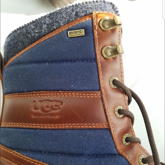 Ugg Wynton Brown Navy Waterproof Laceup Leather Boots 9.5 - Picture 5 of 8